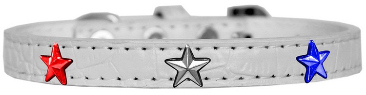 Red, White and Blue Star Widget Croc Dog Collar White Size 20